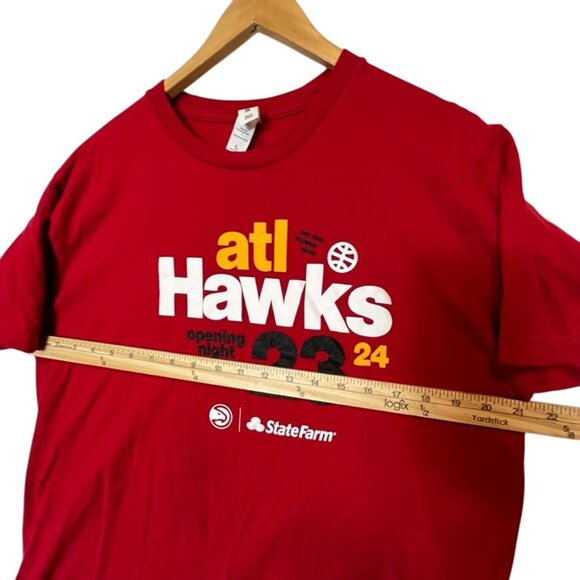Atlanta Hawks 2023-2024 Opening Night T-Shirt Red Large 100% Cotton Gildan - Picture 5 of 11